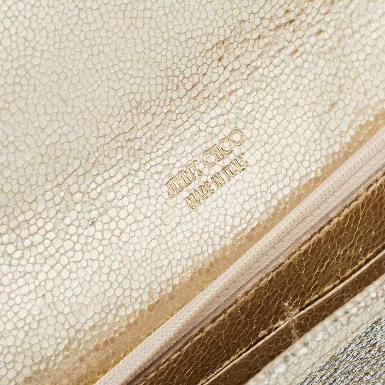 Pre Owned Jimmy Choo Gold Glitter and Leather Reese Continental Clutch