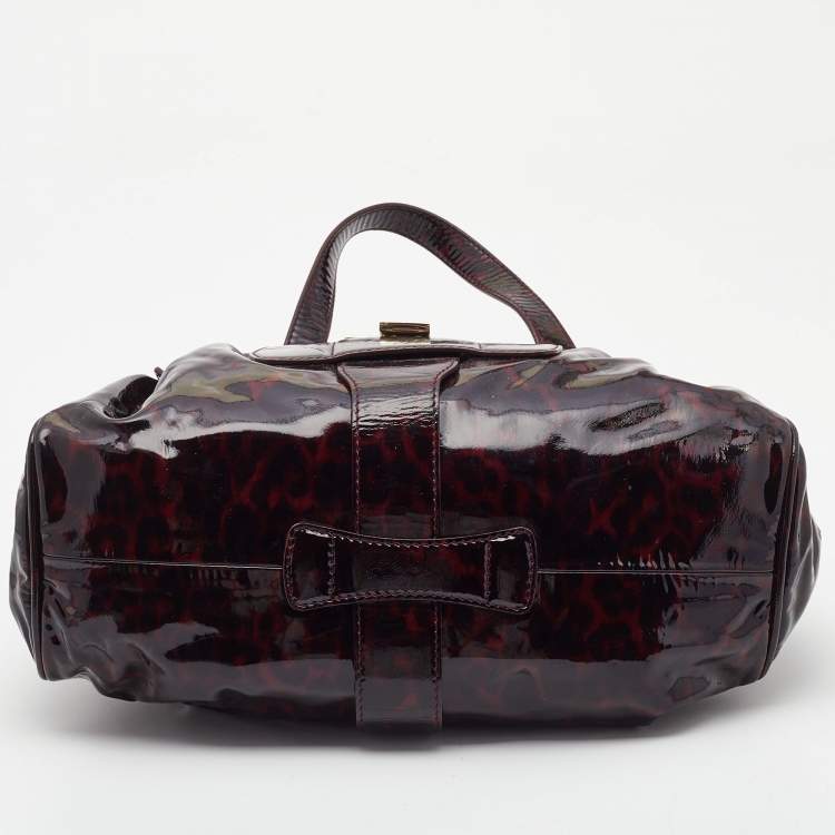 Pre Owned Jimmy Choo Red Leopard Print Patent Leather Ramona Shoulder Bag