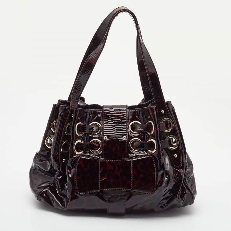Pre Owned Jimmy Choo Red Leopard Print Patent Leather Ramona Shoulder Bag