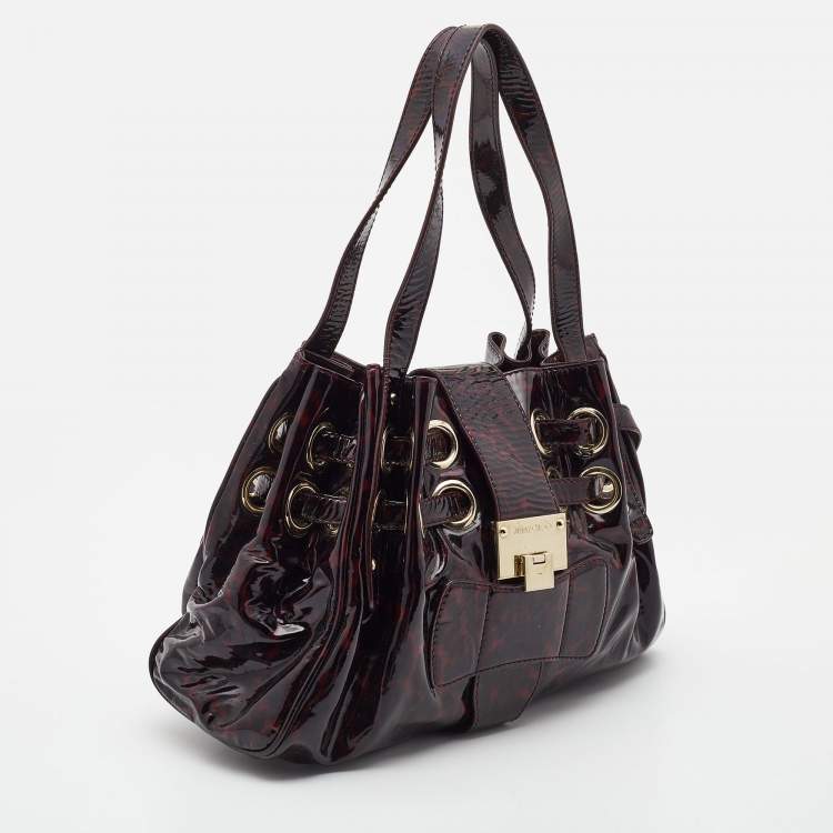 Pre Owned Jimmy Choo Red Leopard Print Patent Leather Ramona Shoulder Bag