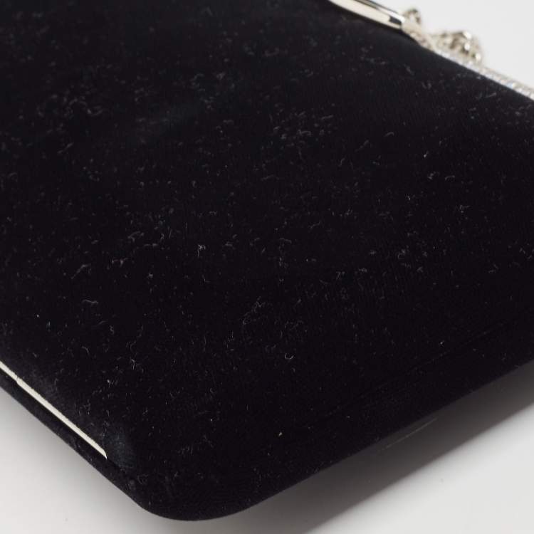 Pre Owned Jimmy Choo Black Velvet Ellipse Crystals Chain Clutch