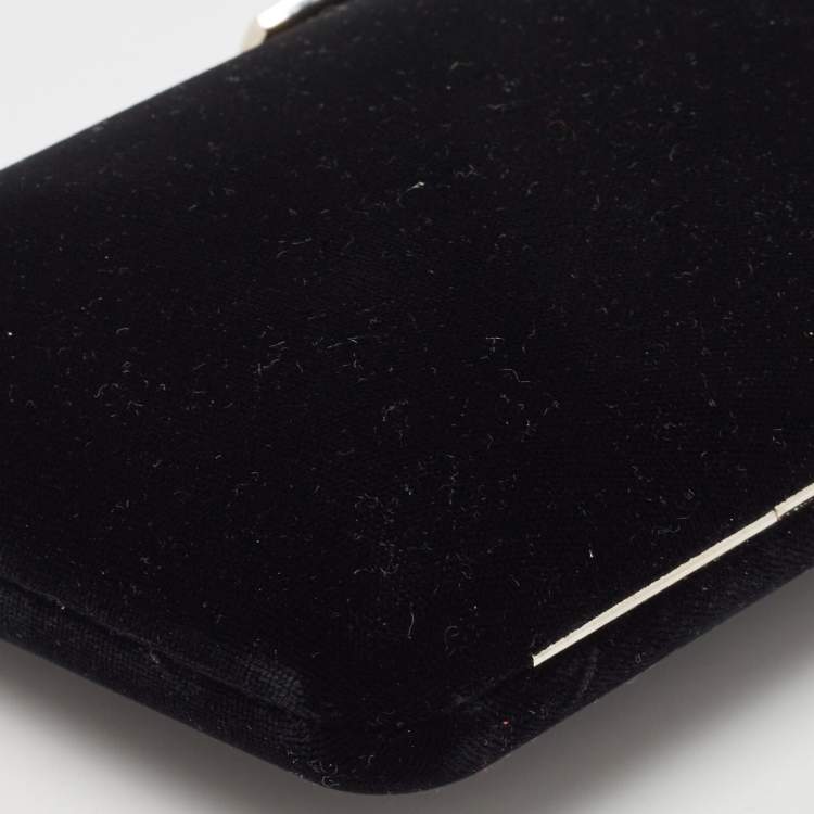 Pre Owned Jimmy Choo Black Velvet Ellipse Crystals Chain Clutch