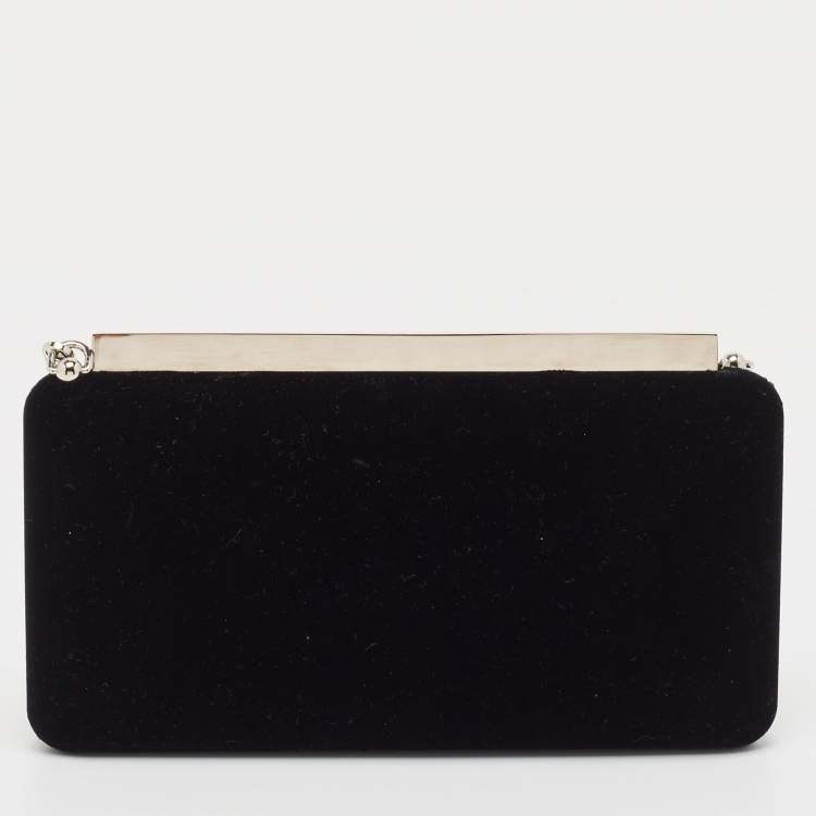 Pre Owned Jimmy Choo Black Velvet Ellipse Crystals Chain Clutch