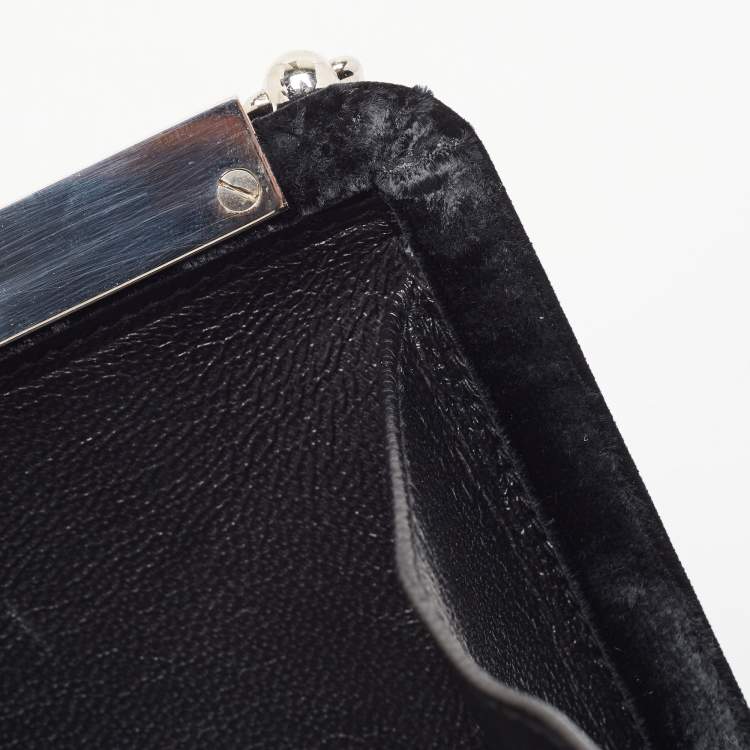 Pre Owned Jimmy Choo Black Velvet Ellipse Crystals Chain Clutch
