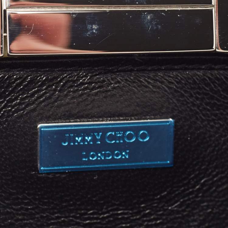 Pre Owned Jimmy Choo Black Velvet Ellipse Crystals Chain Clutch