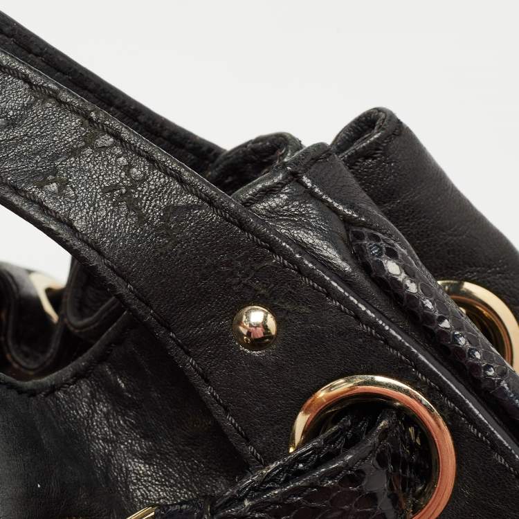 Pre Owned Jimmy Choo Black Leather and Snakeskin Trim Large Riki Bag