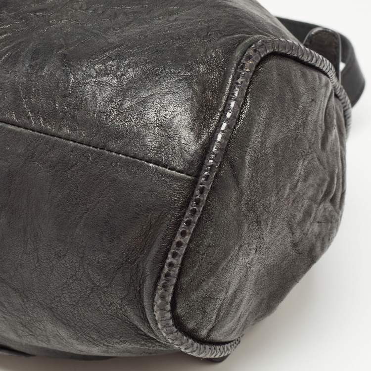 Pre Owned Jimmy Choo Black Leather and Snakeskin Trim Large Riki Bag