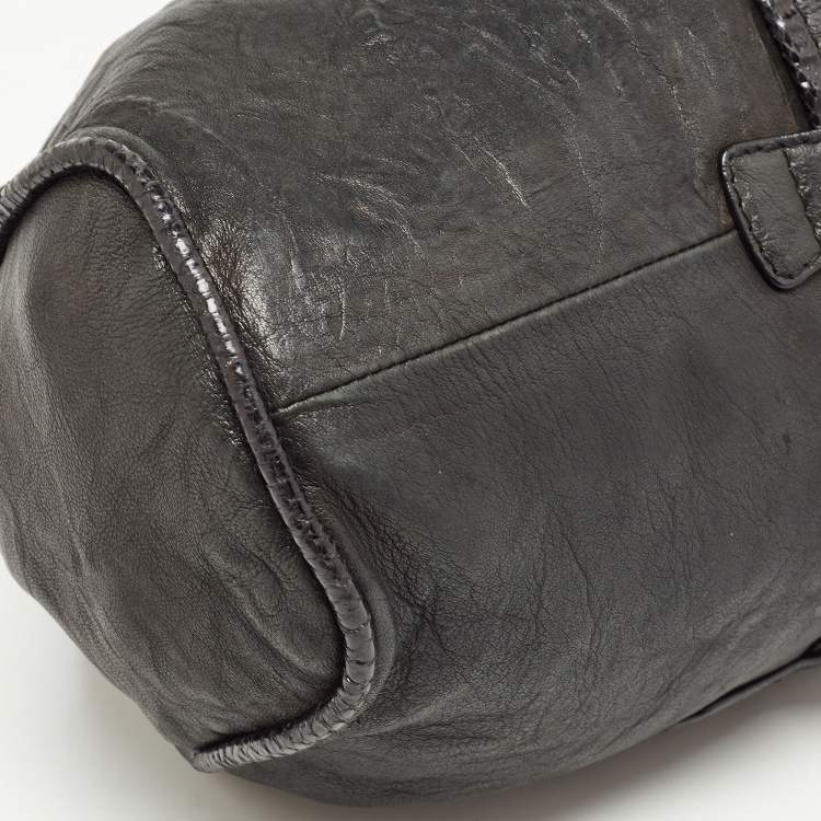Pre Owned Jimmy Choo Black Leather and Snakeskin Trim Large Riki Bag