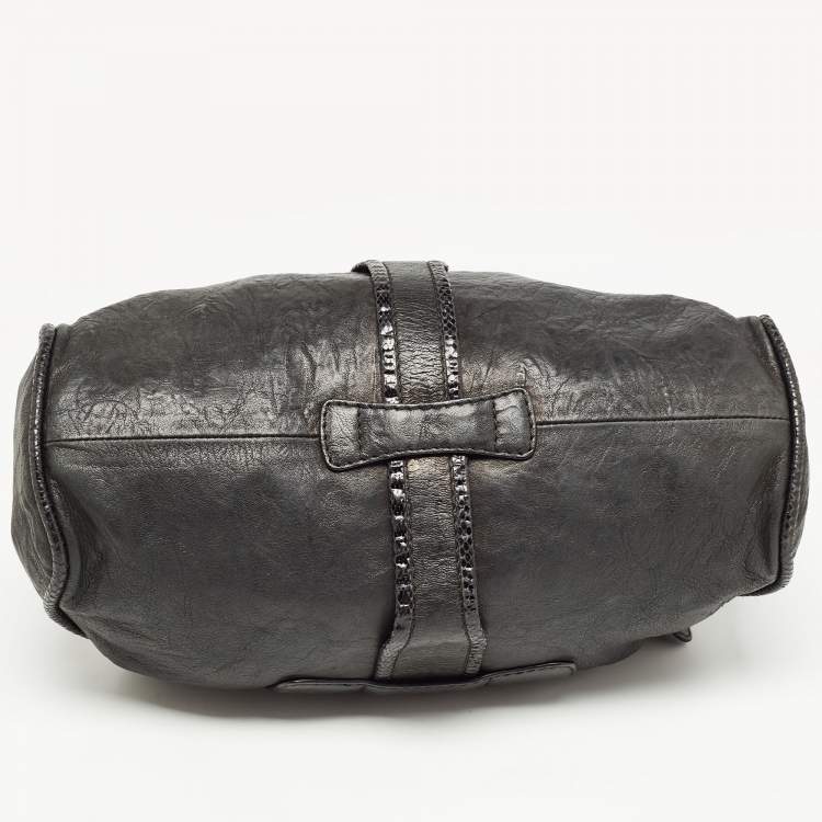 Pre Owned Jimmy Choo Black Leather and Snakeskin Trim Large Riki Bag