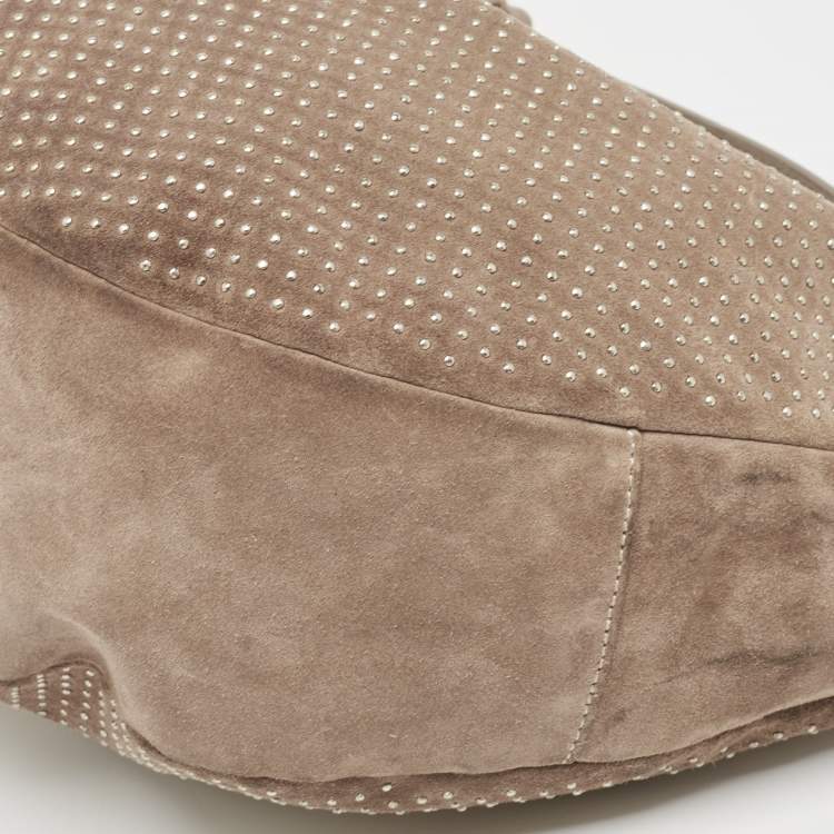 Pre Owned Jimmy Choo Beige Suede Small Studded Sky Hobo