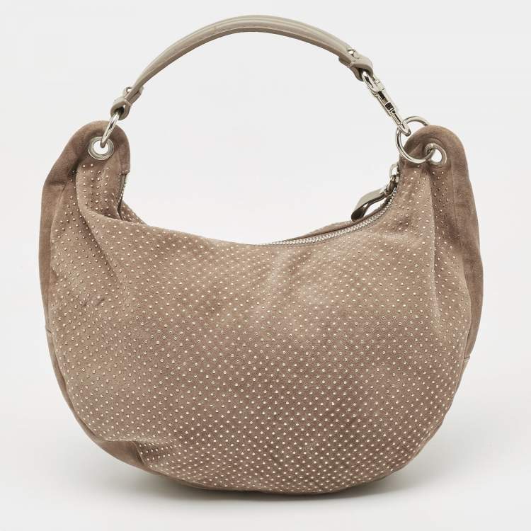 Pre Owned Jimmy Choo Beige Suede Small Studded Sky Hobo