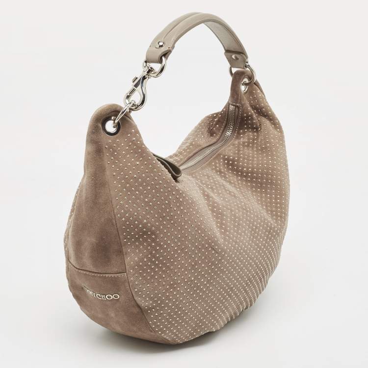 Pre Owned Jimmy Choo Beige Suede Small Studded Sky Hobo