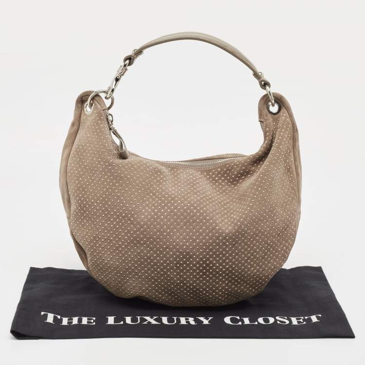 Pre Owned Jimmy Choo Beige Suede Small Studded Sky Hobo