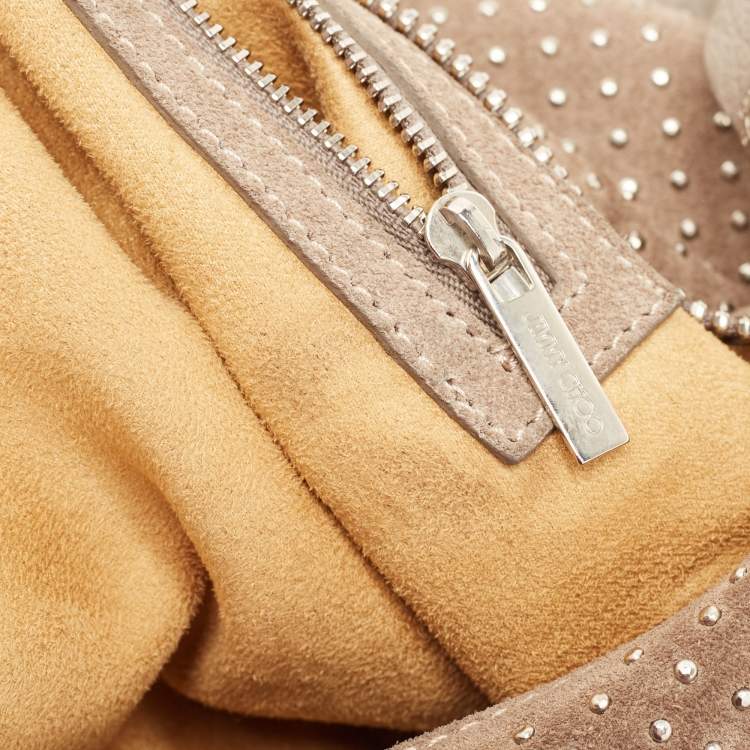 Pre Owned Jimmy Choo Beige Suede Small Studded Sky Hobo