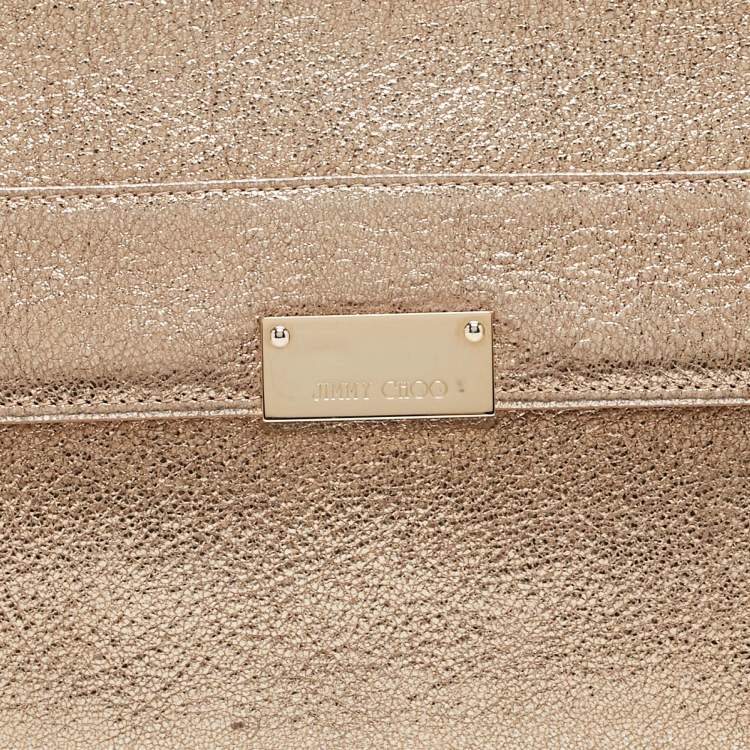 Pre Owned Jimmy Choo Gold Leather Large Reese Clutch