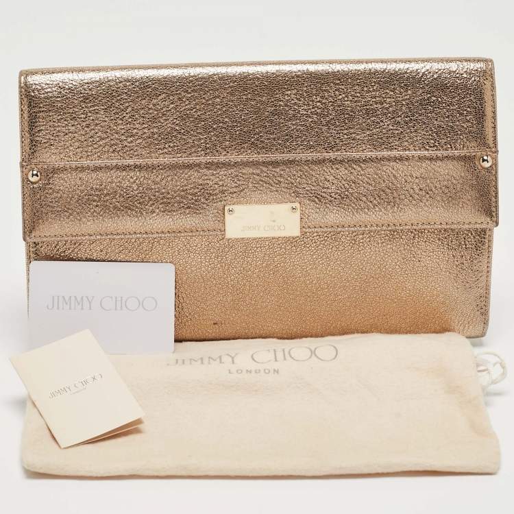 Pre Owned Jimmy Choo Gold Leather Large Reese Clutch