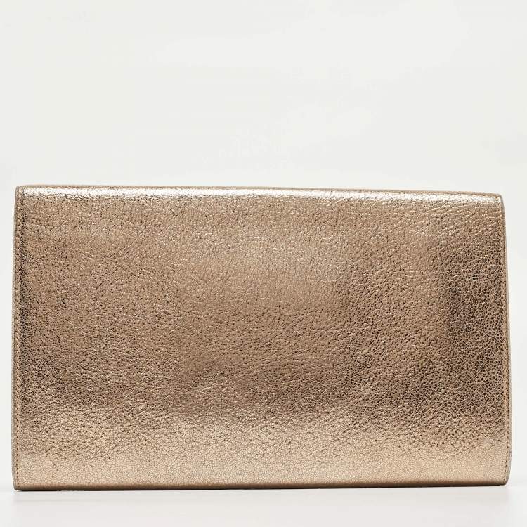 Pre Owned Jimmy Choo Gold Leather Large Reese Clutch