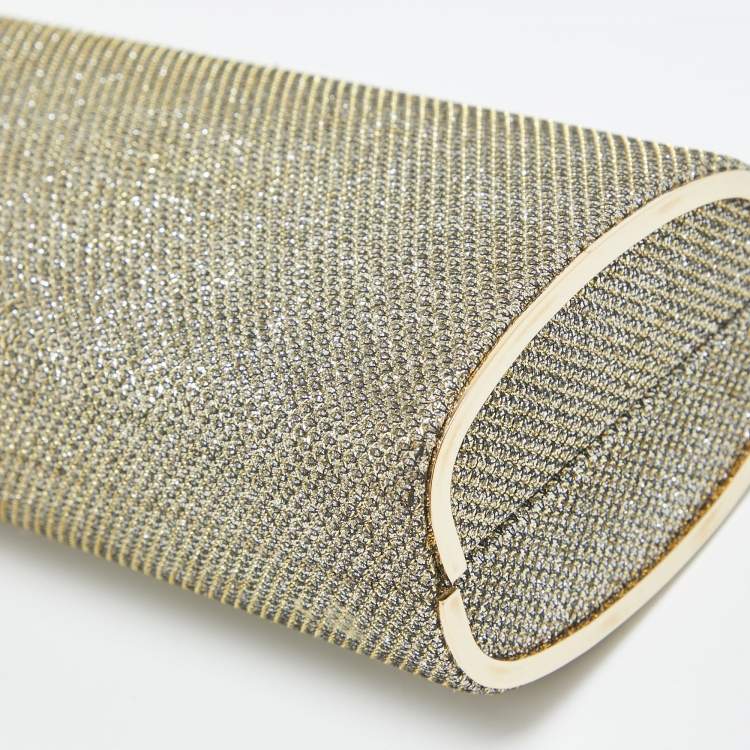 Pre Owned Jimmy Choo Gold/Silver Glitter Lurex Fabric Twill Tube Clutch