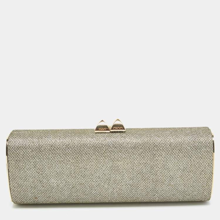 Pre Owned Jimmy Choo Gold/Silver Glitter Lurex Fabric Twill Tube Clutch