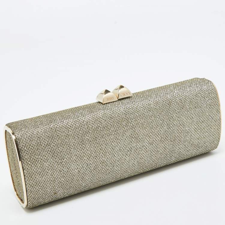 Pre Owned Jimmy Choo Gold/Silver Glitter Lurex Fabric Twill Tube Clutch