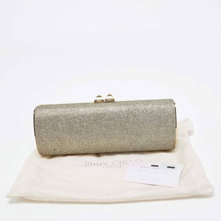 Pre Owned Jimmy Choo Gold/Silver Glitter Lurex Fabric Twill Tube Clutch