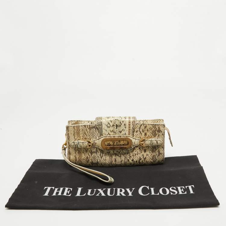 Pre Owned Jimmy Choo Beige Python Embossed Leather Tulita Wristlet Clutch