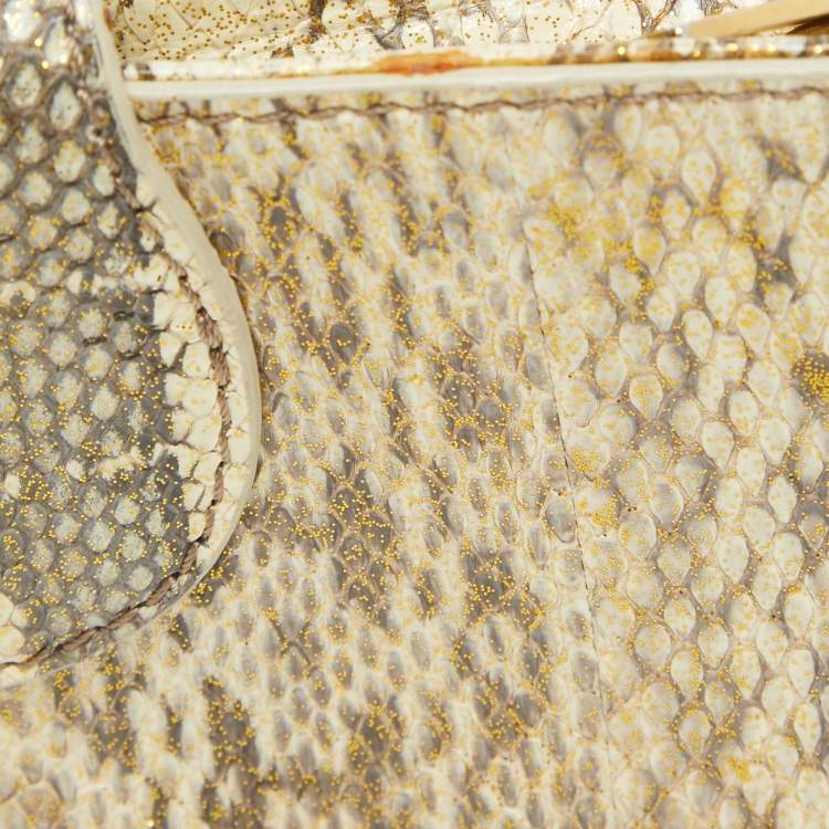 Pre Owned Jimmy Choo Beige Python Embossed Leather Tulita Wristlet Clutch