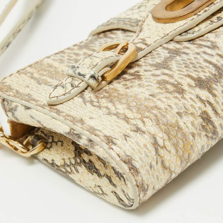 Pre Owned Jimmy Choo Beige Python Embossed Leather Tulita Wristlet Clutch