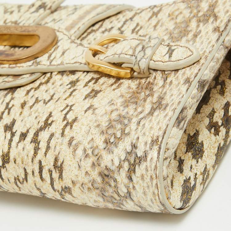 Pre Owned Jimmy Choo Beige Python Embossed Leather Tulita Wristlet Clutch