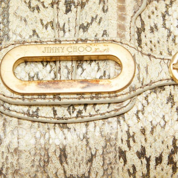 Pre Owned Jimmy Choo Beige Python Embossed Leather Tulita Wristlet Clutch