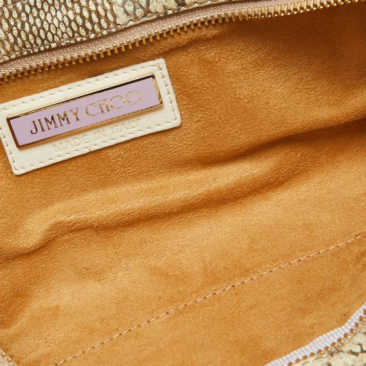 Pre Owned Jimmy Choo Beige Python Embossed Leather Tulita Wristlet Clutch
