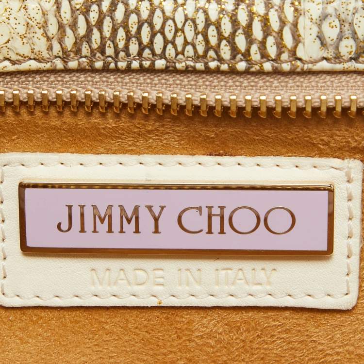 Pre Owned Jimmy Choo Beige Python Embossed Leather Tulita Wristlet Clutch