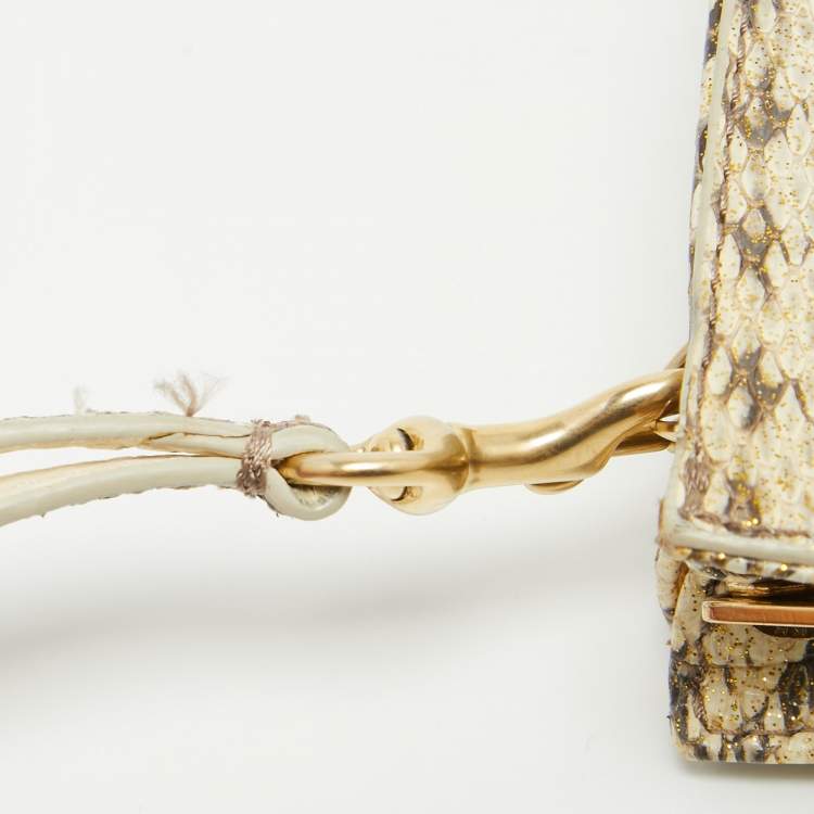 Pre Owned Jimmy Choo Beige Python Embossed Leather Tulita Wristlet Clutch