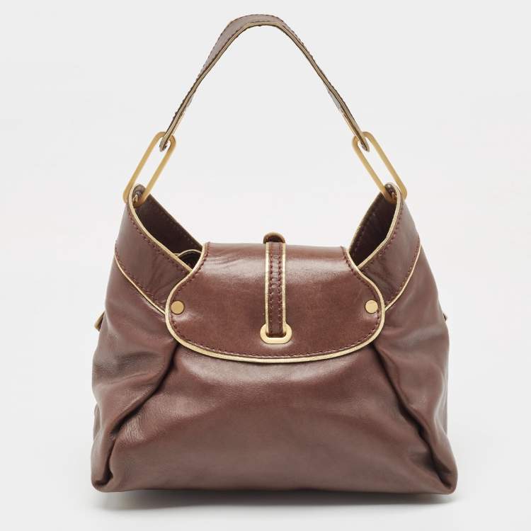 Pre Owned Jimmy Choo Brown/Gold Leather Tulita Shoulder Bag
