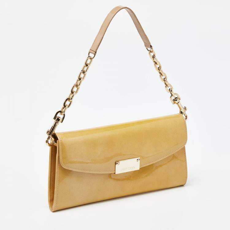 Pre Owned Jimmy Choo Cream Patent Leather Riane Chain Clutch
