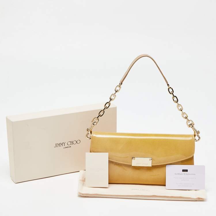Pre Owned Jimmy Choo Cream Patent Leather Riane Chain Clutch