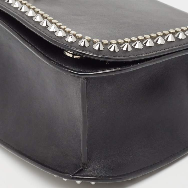 Pre Owned Jimmy Choo Black Leather Varenne Studded Flap Crossbody Bag