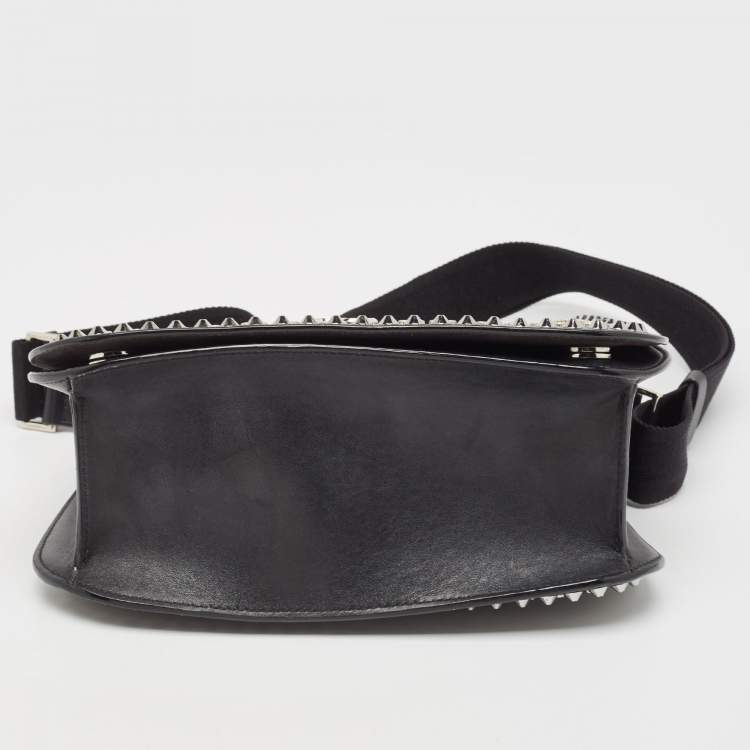 Pre Owned Jimmy Choo Black Leather Varenne Studded Flap Crossbody Bag