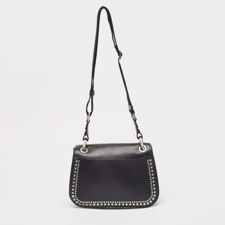 Pre Owned Jimmy Choo Black Leather Varenne Studded Flap Crossbody Bag