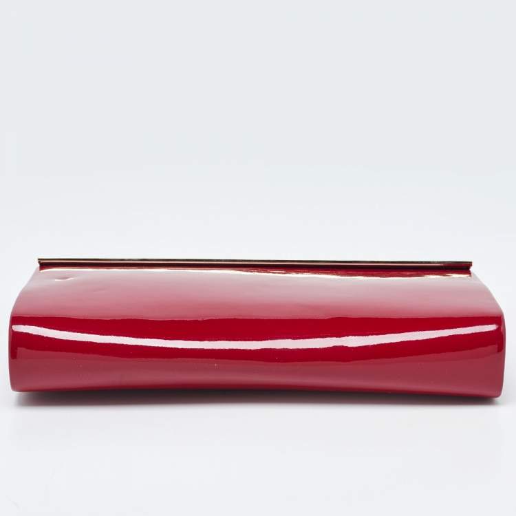 Pre Owned Jimmy Choo Red Patent Leather Carmen Frame Clutch 