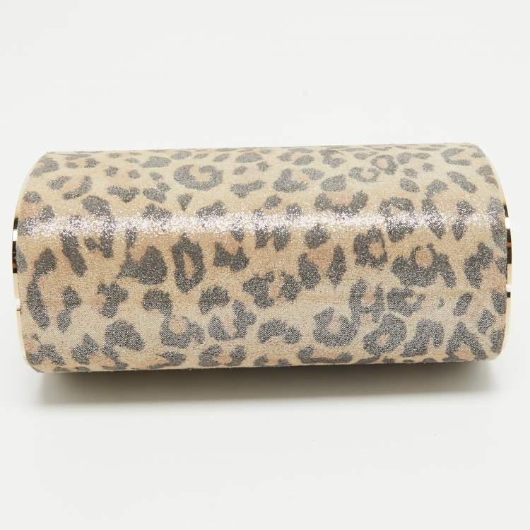 Pre Owned Jimmy Choo Light Beige Leopard Print Suede Compact Twill Tube Clutch