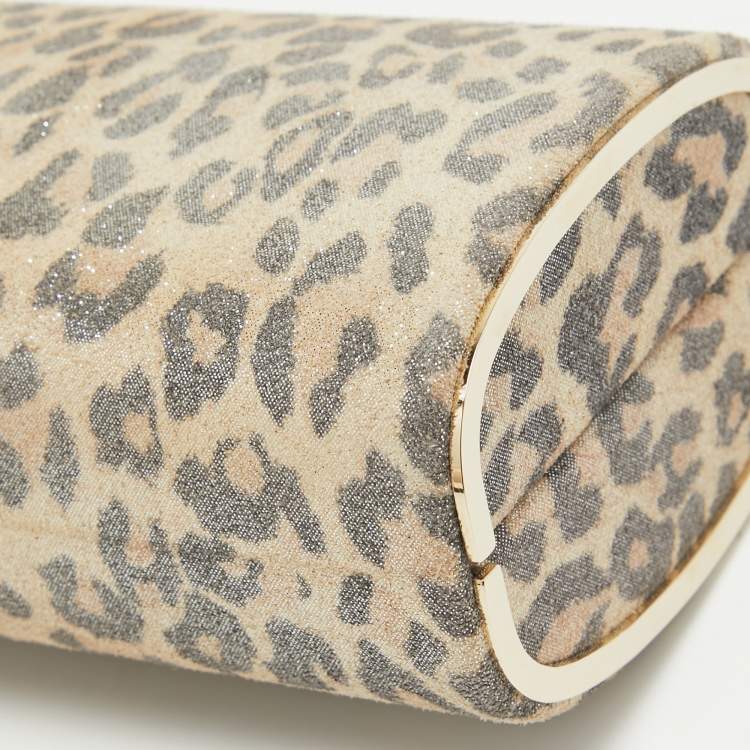 Pre Owned Jimmy Choo Light Beige Leopard Print Suede Compact Twill Tube Clutch