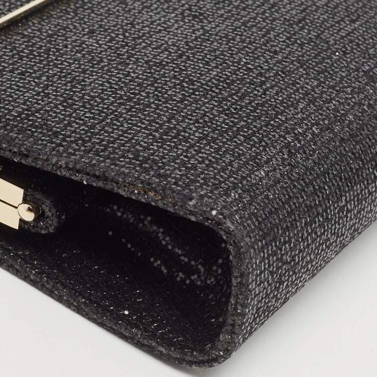 Pre Owned Jimmy Choo Black Fabric and Glitter Frame Clutch