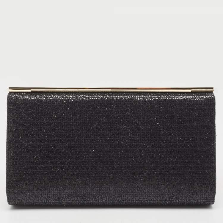Pre Owned Jimmy Choo Black Fabric and Glitter Frame Clutch