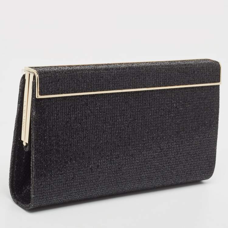Pre Owned Jimmy Choo Black Fabric and Glitter Frame Clutch