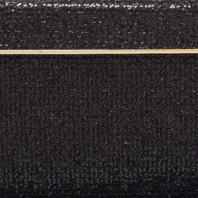 Pre Owned Jimmy Choo Black Fabric and Glitter Frame Clutch