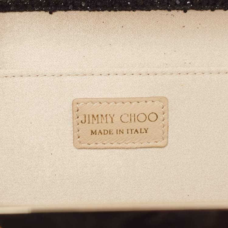 Pre Owned Jimmy Choo Black Fabric and Glitter Frame Clutch