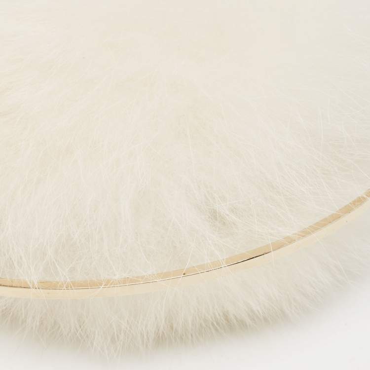 Pre Owned Jimmy Choo White Rabbit Fur and Snakeskin Round Metal Clutch