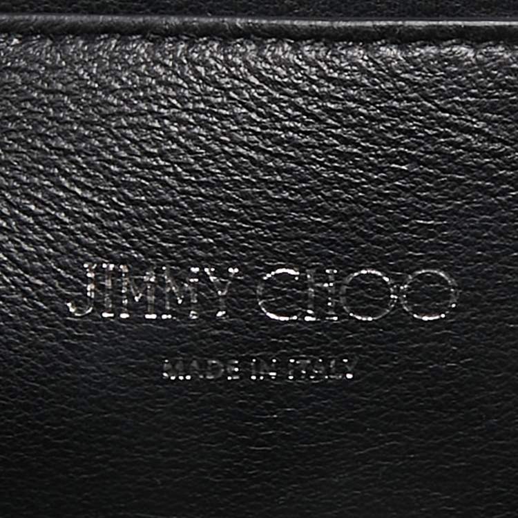 Pre Owned Jimmy Choo Black Ostrich Leg Leather Crystals Logo Frame Clutch