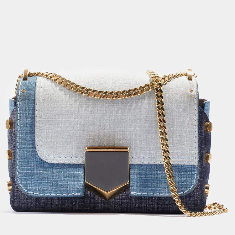 مملوكة مسبقًا Jimmy Choo Lockett Petite Patchwork Bag Blue Denim